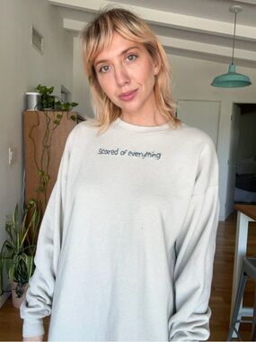 One-of-a-kind, Custom Embroidered “Scared Of Everything” Crewneck Sweatshirt